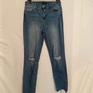 Earnest Sewn Blue Distressed Straight Leg Jeans